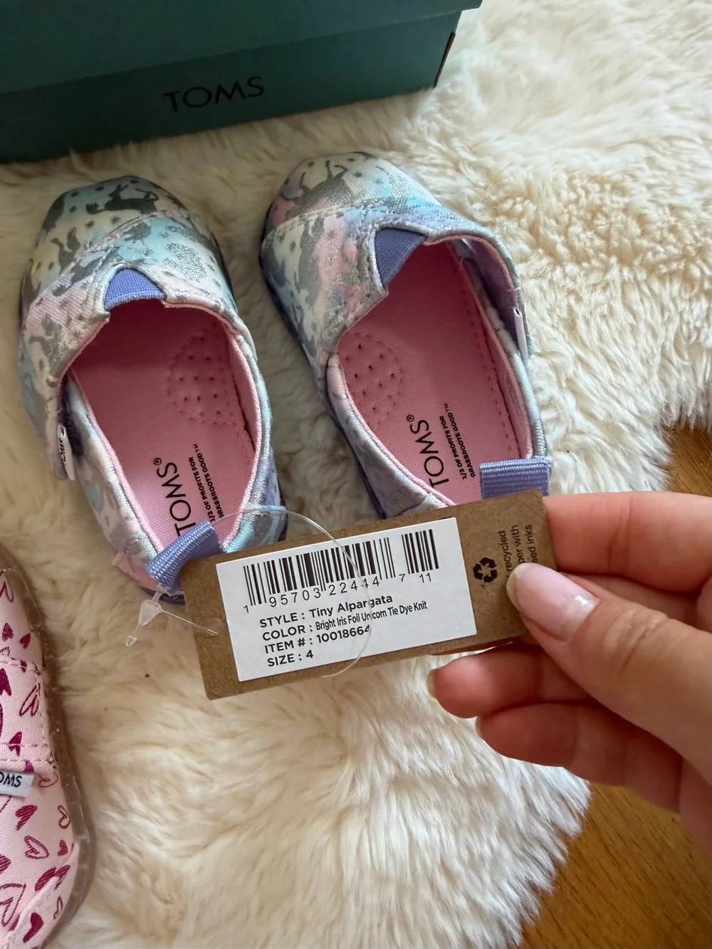TOMS Kids Slip-On Moccasins - Pink Heart & Pastel Tie-Dye